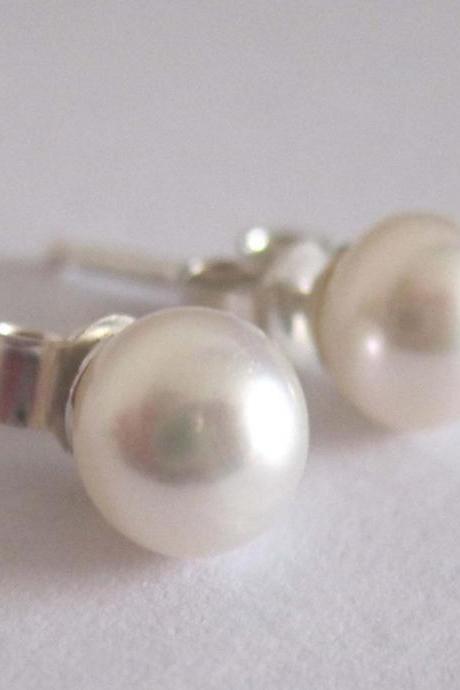 Bridesmaid Sterling Silver Freshwater Pearl Earrings