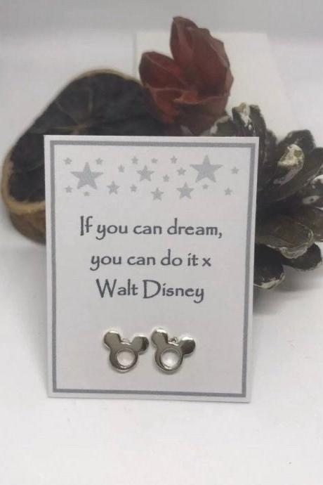 Sterling Silver Disney Mickey Mouse Theme Stud Earrings With A Message
