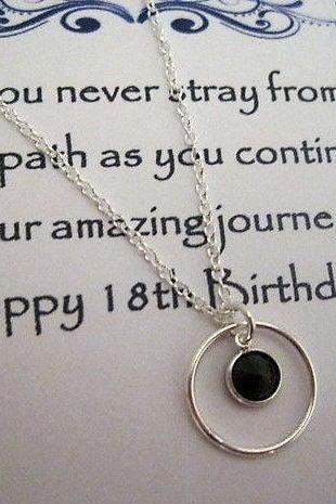 Sterling Silver Circle & Coloured Crystal Charm Necklace - birthday gift