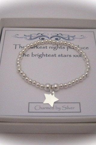 Sterling Silver Bead & Star Charm Bracelet
