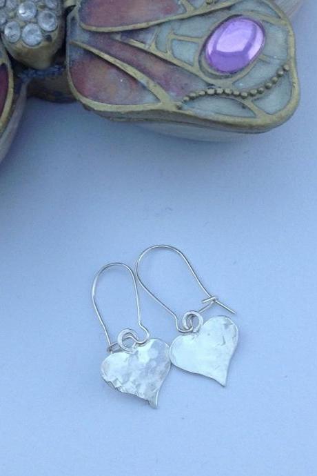 Sterling Silver Hand Stamped Heart Earrings