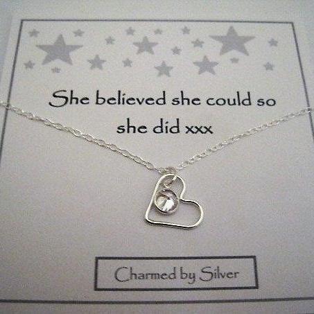 Sterling Silver Heart & Coloured Crystal Charm Necklace